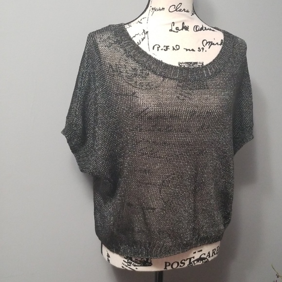 Vince Metallic Green Short Sleeve Knit Top - Picture 2 of 6